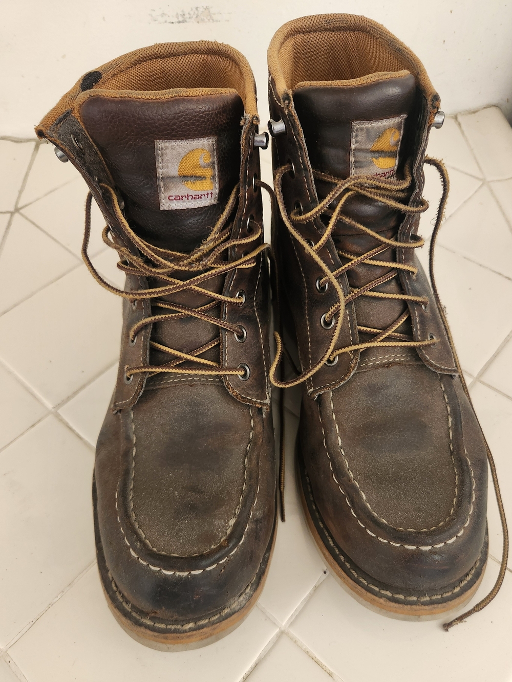Carhartt Men's Brown Leather Moc Toe Lace-Up Work Boots, Size 11.5